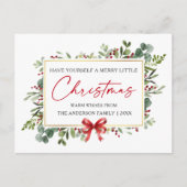 Calligraphy Ink Pen Watercolor Greenery Red Bow Feestdagenkaart (Voorkant)