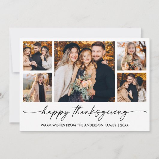 Calligraphy Ink Script 5 Photo Plaid Thanksgiving Feestdagenkaart (Voorkant)