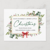 Calligraphy Ink Watercolor Greenery Red Bow Feestdagenkaart (Voorkant)