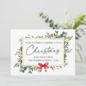 Calligraphy Ink Watercolor Greenery Red Bow Feestdagenkaart (Staand voorkant)