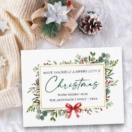 Calligraphy Ink Watercolor Greenery Red Bow Feestdagenkaart