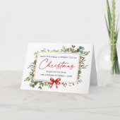 Calligraphy Ink Watercolor Greenery Red Bow Fold Feestdagen Kaart (Voorkant)