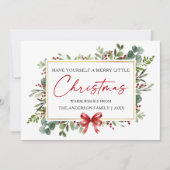 Calligraphy Ink Watercolor Greenery Red Bow Photo Feestdagenkaart (Voorkant)