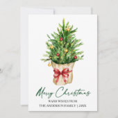 Calligraphy Ink Watercolor Pine Christmas Red Bow Feestdagenkaart (Voorkant)