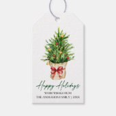 Calligraphy Ink Watercolor Pine Red Bow Holiday Cadeaulabel (Voorkant)