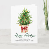 Calligraphy Ink Watercolor Pine Tree Red Bow Fold Feestdagen Kaart (Voorkant)