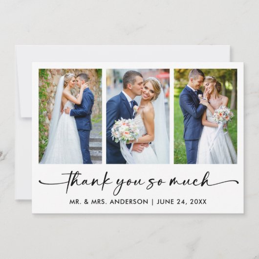 Calligraphy Inktpen Script 3 Foto Huwelijk Bedankkaart (Voorkant)