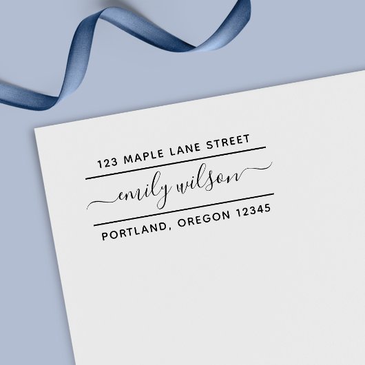 Calligraphy Lettertype Naam 2 Lijnen Retouradres Zelfinktende Stempel