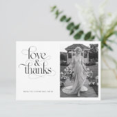 Calligraphy Liefde & Dank Bridal Shower 2 Foto Bedankkaart (Staand voorkant)