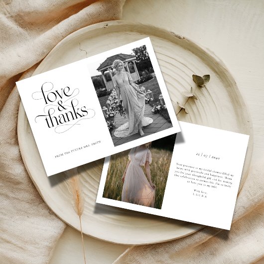 Calligraphy Liefde & Dank Bridal Shower 2 Foto Bedankkaart