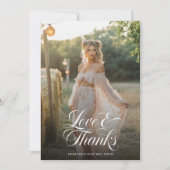 Calligraphy Liefde & Dank Bruidsfeest Foto Bedankkaart (Voorkant)