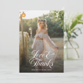 Calligraphy Liefde & Dank Bruidsfeest Foto Bedankkaart (Staand voorkant)