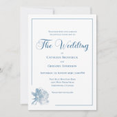 Calligraphy Line Art Dusty Blue Floral Wedding Kaart (Voorkant)