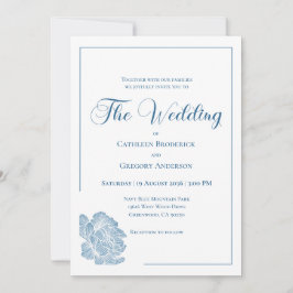 Calligraphy Line Art Dusty Blue Floral Wedding Kaart