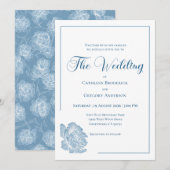 Calligraphy Line Art Dusty Blue Floral Wedding Kaart (Voorkant / Achterkant)