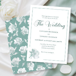 Calligraphy Line Art Sage Green Floral Wedding  Kaart