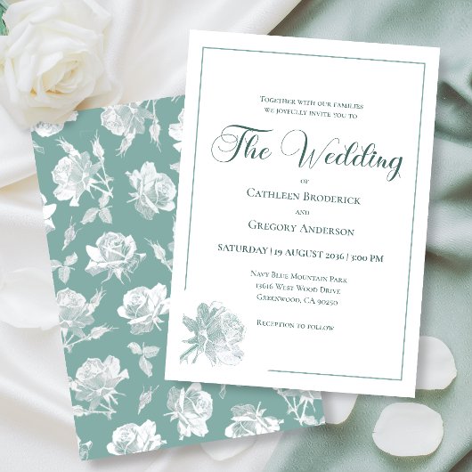 Calligraphy Line Art Sage Green Floral Wedding  Kaart