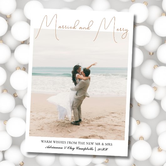 Calligraphy Married and Merry Gingerbread Brown Feestdagenkaart