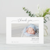 Calligraphy Minimal Baby Photo Thank You Card (Staand voorkant)