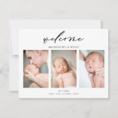 Calligraphy Minimal Photo Baby Announcement Card Bedankkaart (Voorkant)