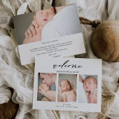 Calligraphy Minimal Photo Baby Announcement Card Bedankkaart
