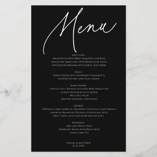 Calligraphy Minimalist Wedding Menu Black (Voorkant)