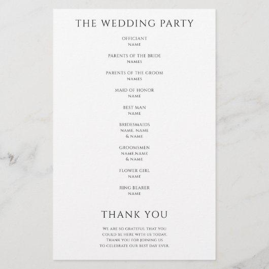 Calligraphy Minimalist Wedding Program White (Achterkant)
