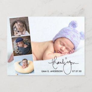 Calligraphy Newborn Baby 4 Photo Thank You Briefkaart
