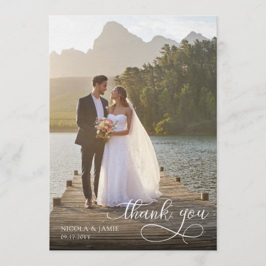 Calligraphy Overlay 2 Wedding Photo Thank You Card Kaart (Voorkant)