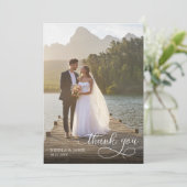 Calligraphy Overlay 2 Wedding Photo Thank You Card Kaart (Staand voorkant)