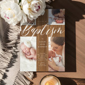 Calligraphy Photo Collage Baby Baptism Wood Cross  Kaart