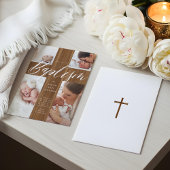 Calligraphy Photo Collage Baby Baptism Wood Cross  Kaart