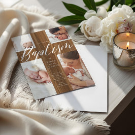 Calligraphy Photo Collage Baby Baptism Wood Cross  Kaart