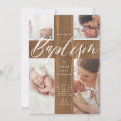 Calligraphy Photo Collage Baby Baptism Wood Cross  Kaart (Voorkant)