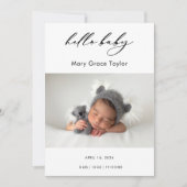 Calligraphy Photo Hello Baby Announcement Card Kaart (Voorkant)
