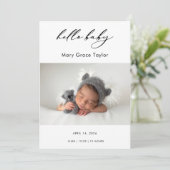 Calligraphy Photo Hello Baby Announcement Card Kaart (Staand voorkant)