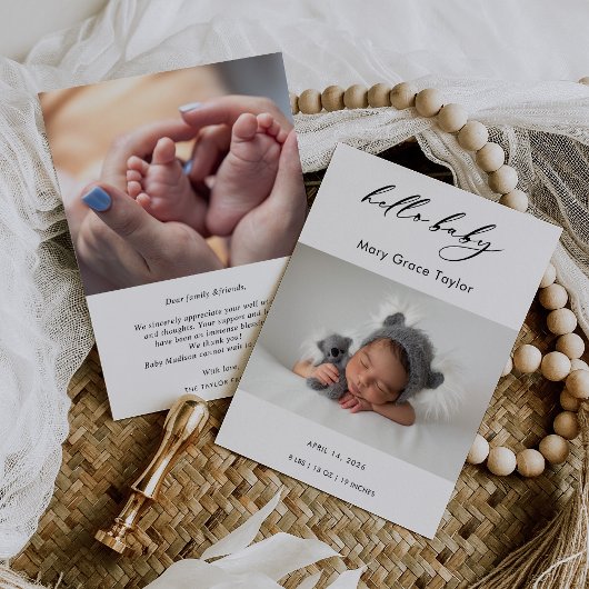 Calligraphy Photo Hello Baby Announcement Card Kaart