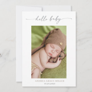 Calligraphy Photo Hello Baby Announcement Card Kaart