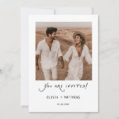 Calligraphy Photo Wedding Invite Modern Minimalist Kaart (Voorkant)