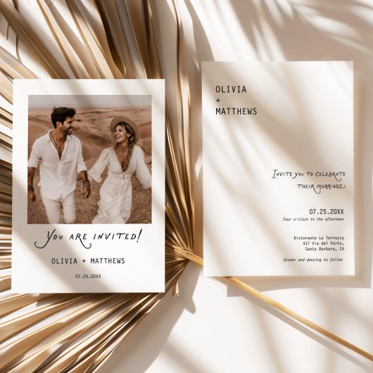 Calligraphy Photo Wedding Invite Modern Minimalist Kaart