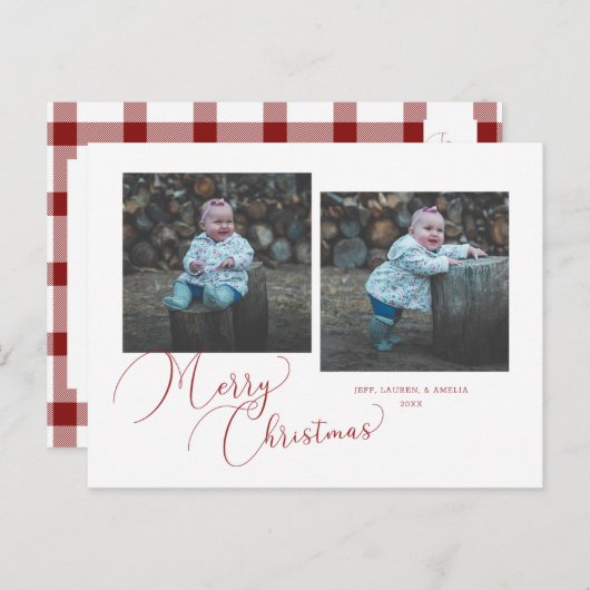 Calligraphy Prettig Kerstfeest 2-foto Feestdagenkaart (Voorkant / Achterkant)