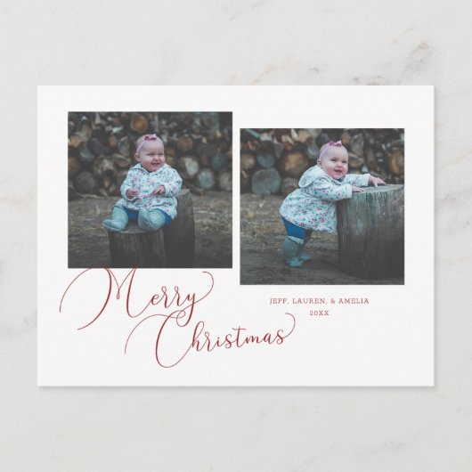 Calligraphy Prettig Kerstfeest 2-foto Feestdagenkaart (Voorkant)