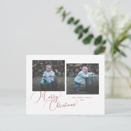 Calligraphy Prettig Kerstfeest 2-foto Feestdagenkaart (Staand voorkant)