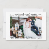 Calligraphy Red Heart Married and Merry Photo Feestdagenkaart (Voorkant)