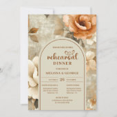 Calligraphy Rust Beige Floral Wedding Rehearsal Kaart (Voorkant)
