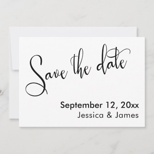 Calligraphy Save the Date Elegant Zwart op Wit (Voorkant)