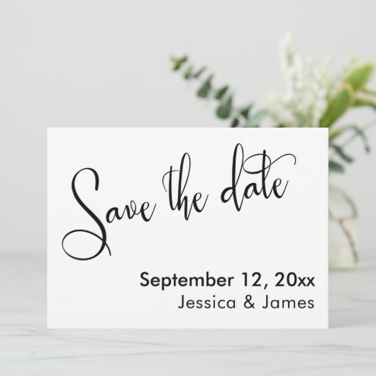 Calligraphy Save the Date Elegant Zwart op Wit (Staand voorkant)