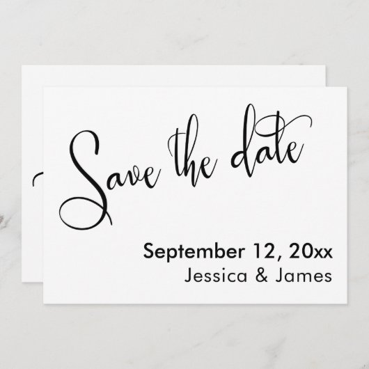Calligraphy Save the Date Elegant Zwart op Wit (Voorkant / Achterkant)