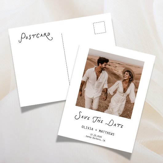 Calligraphy Save The Date Photo Wedding Modern Uitnodiging Briefkaart