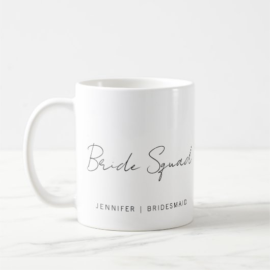 Calligraphy Script Bride Squad Bridesmaid Name Koffiemok (Links)